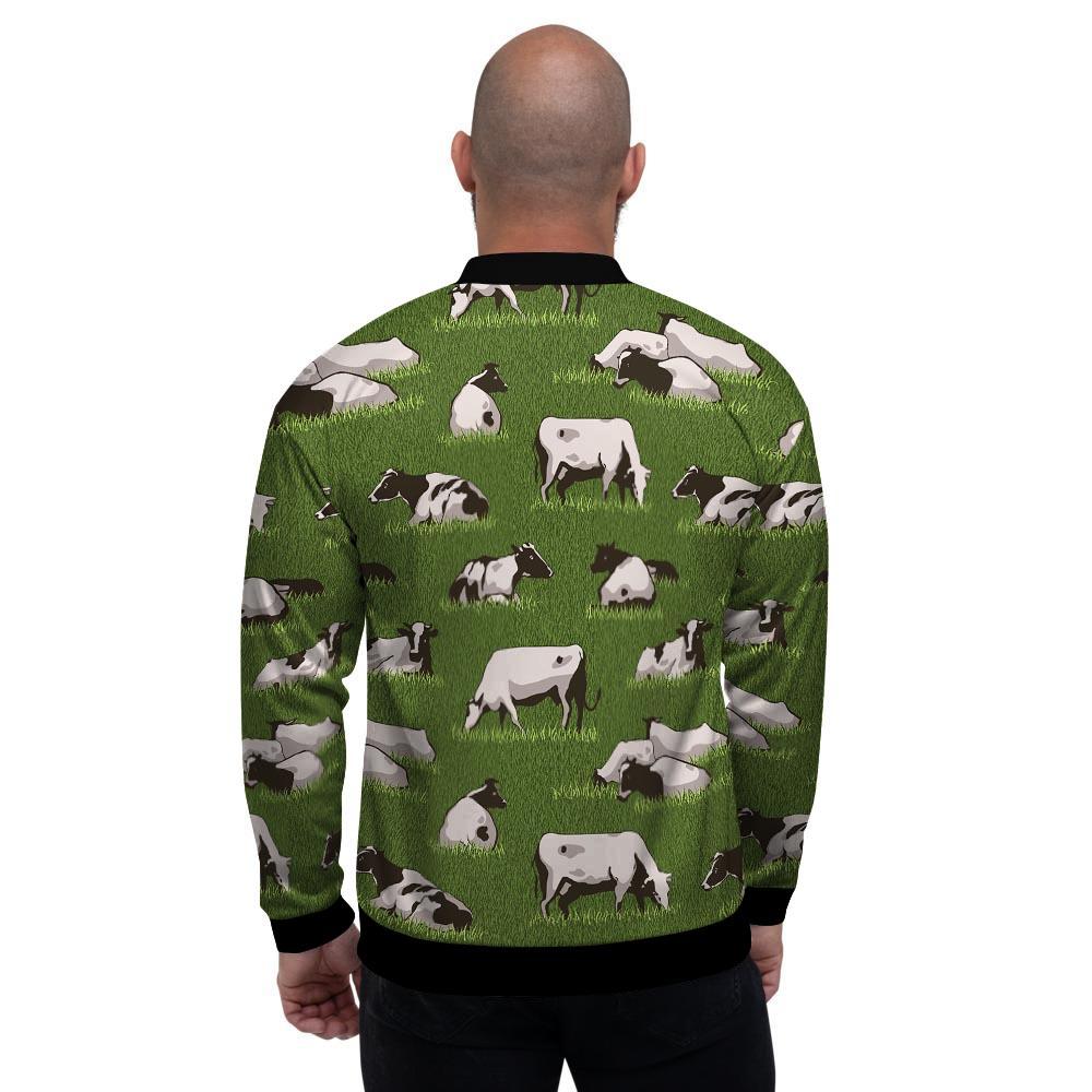 Cow In Grass Print Men's Bomber Jacket-grizzshop