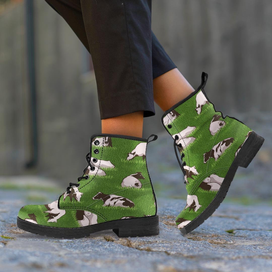 Cow In Grass Print Men's Boots-grizzshop