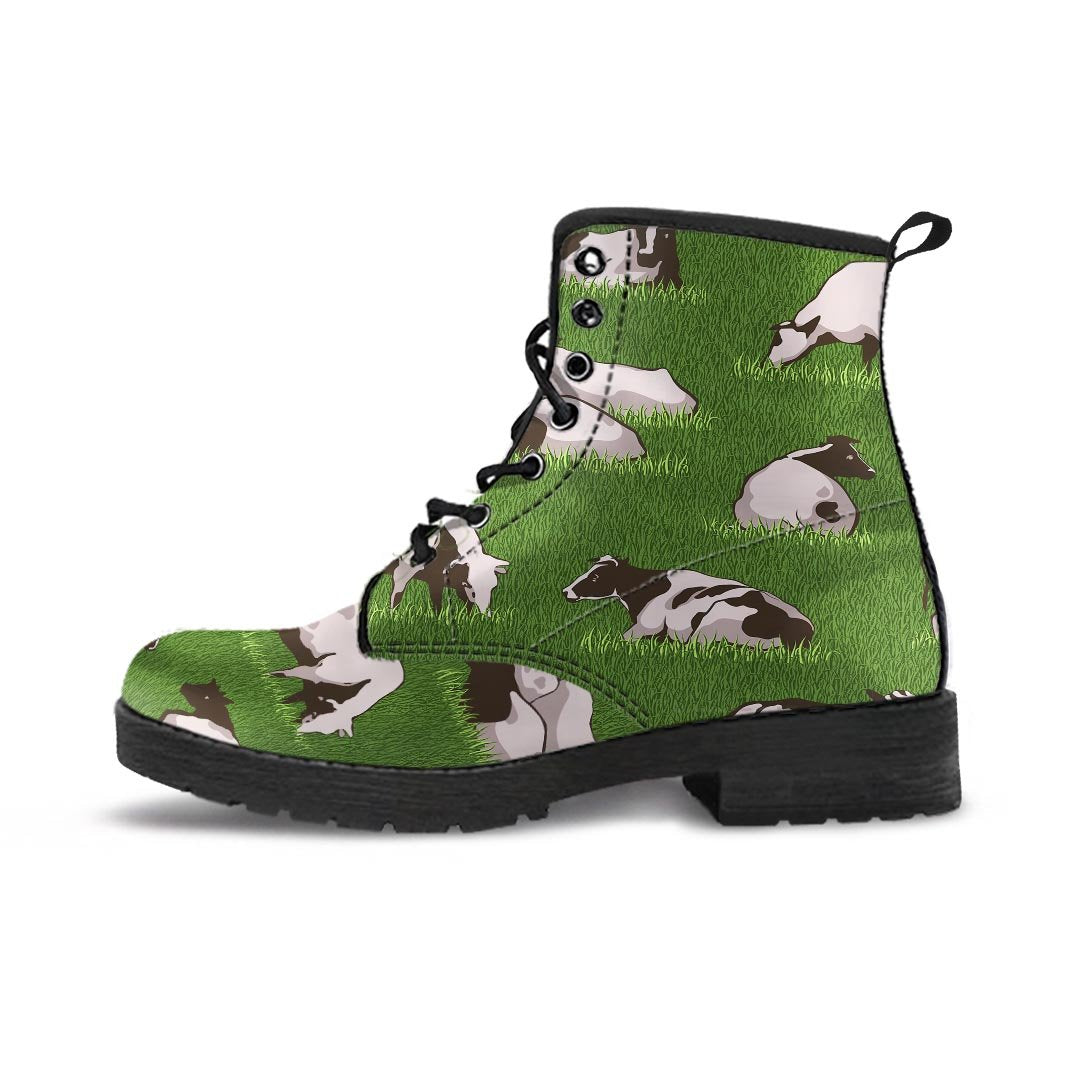 Cow In Grass Print Men's Boots-grizzshop