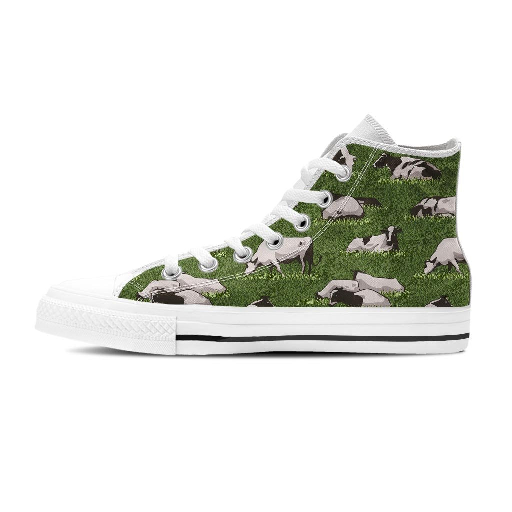 Cow In Grass Print Men's High Top Shoes-grizzshop