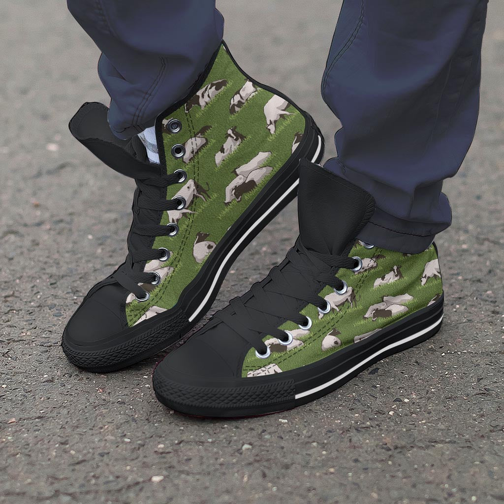 Cow In Grass Print Men's High Top Shoes-grizzshop