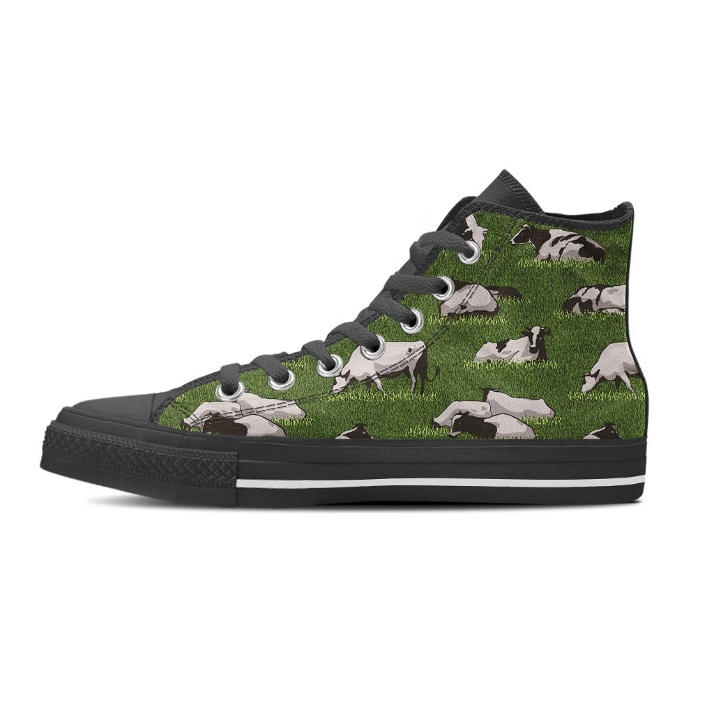 Cow In Grass Print Men's High Top Shoes-grizzshop