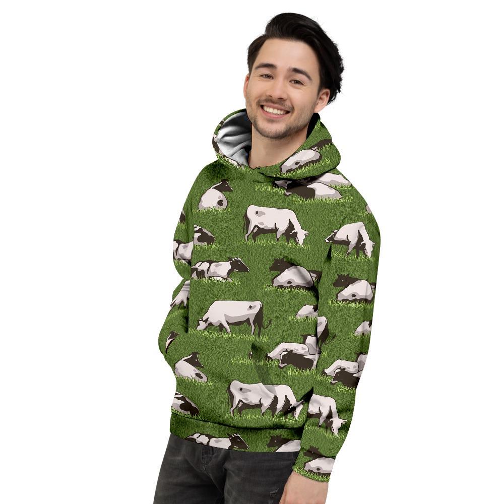 Cow In Grass Print Men's Hoodie-grizzshop