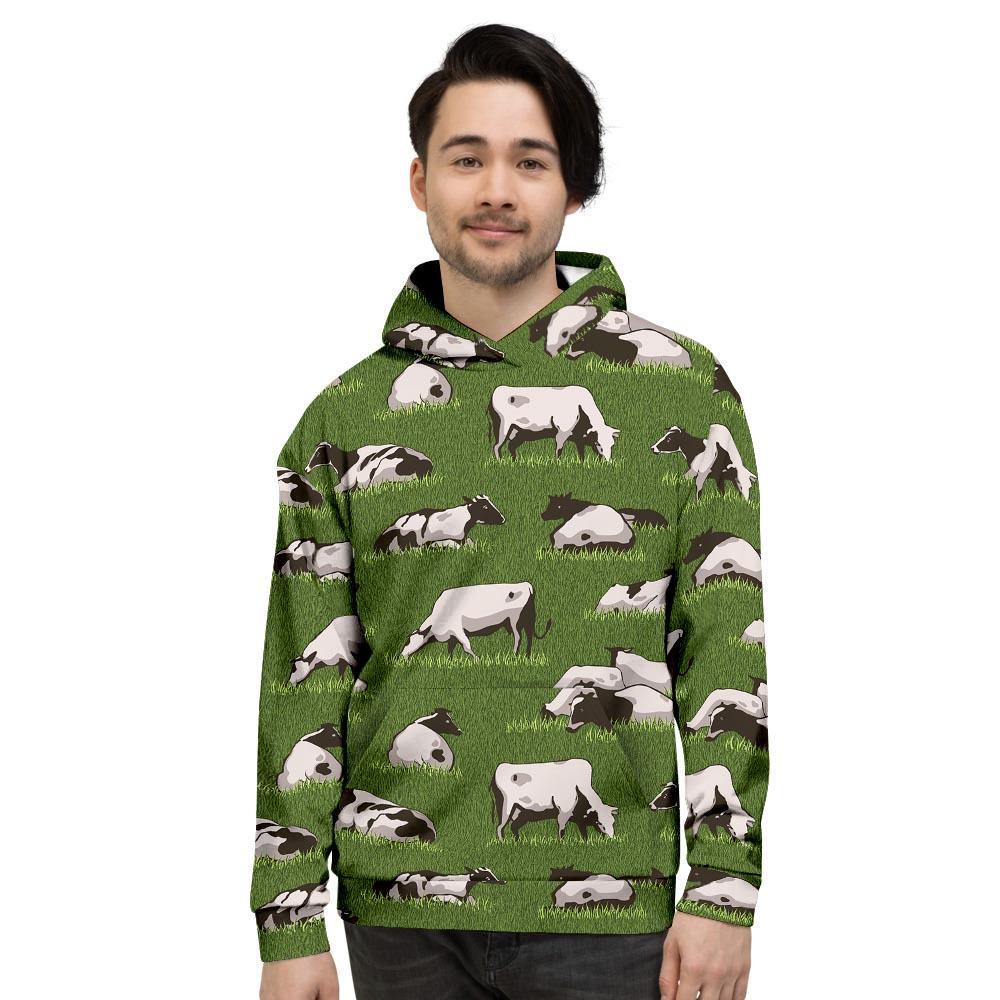 Cow In Grass Print Men's Hoodie-grizzshop