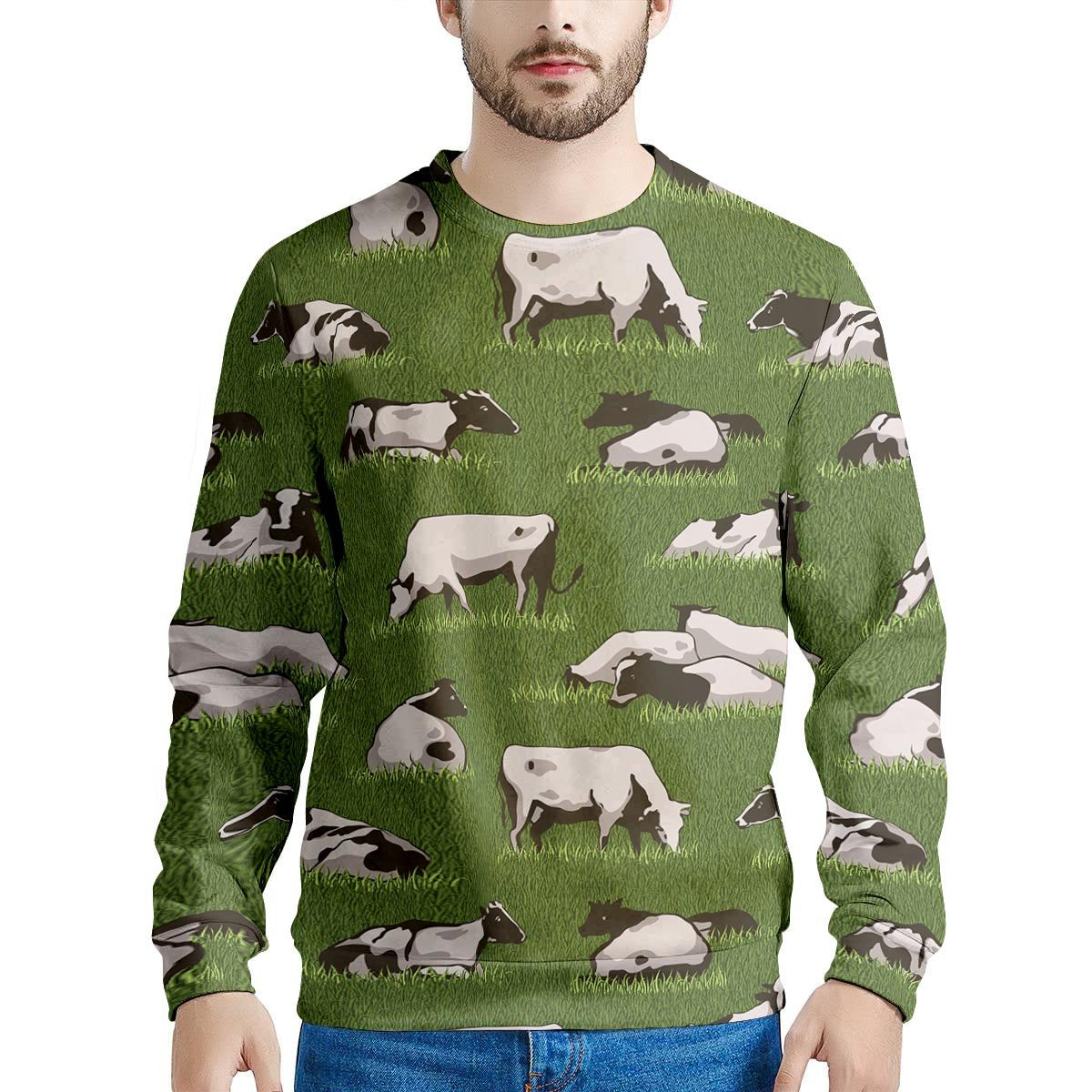 Cow In Grass Print Men's Sweatshirt-grizzshop