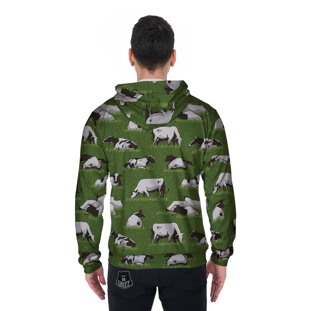 Cow In Grass Print Men's Zip Up Hoodie-grizzshop