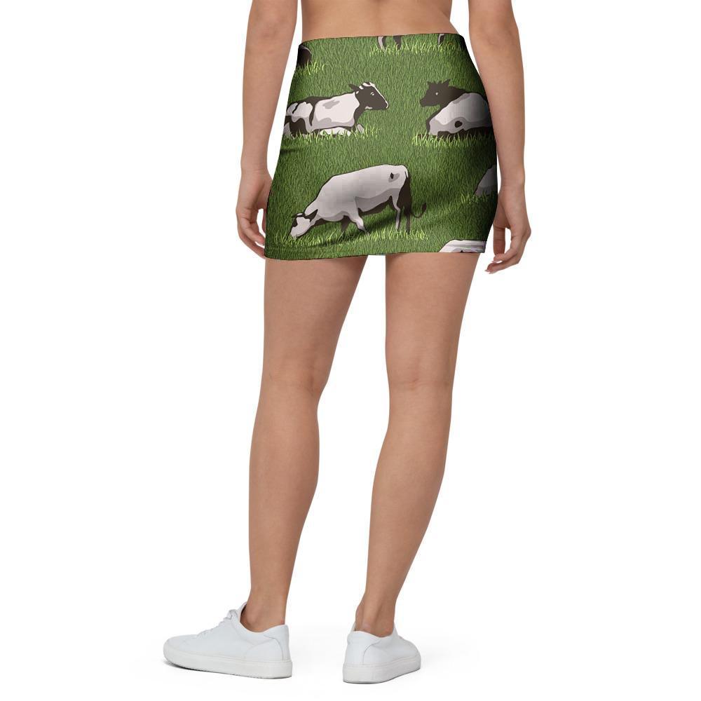 Cow In Grass Print Mini Skirt-grizzshop