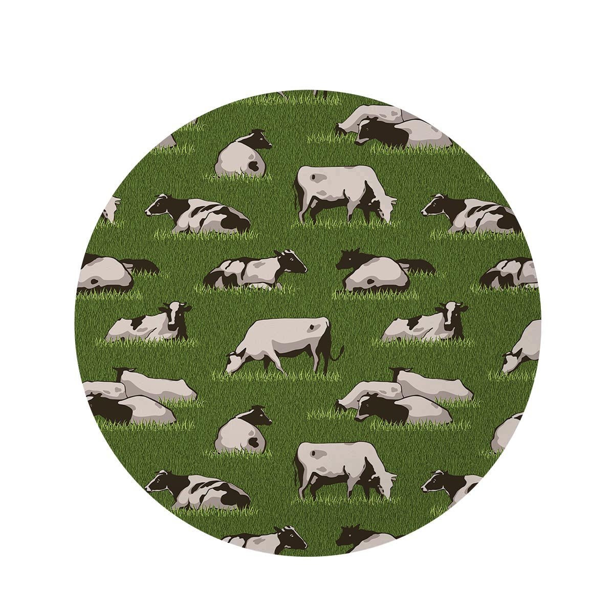 Cow In Grass Print Round Rug-grizzshop