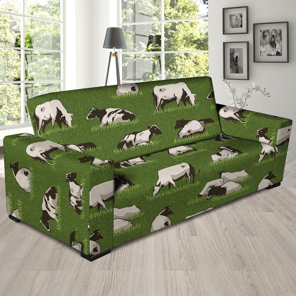 Cow In Grass Print Sofa Cover-grizzshop