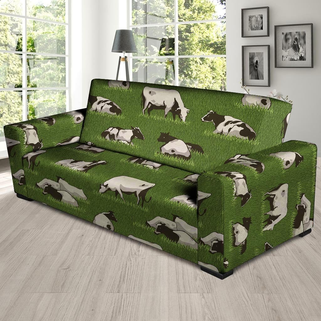 Cow In Grass Print Sofa Cover-grizzshop