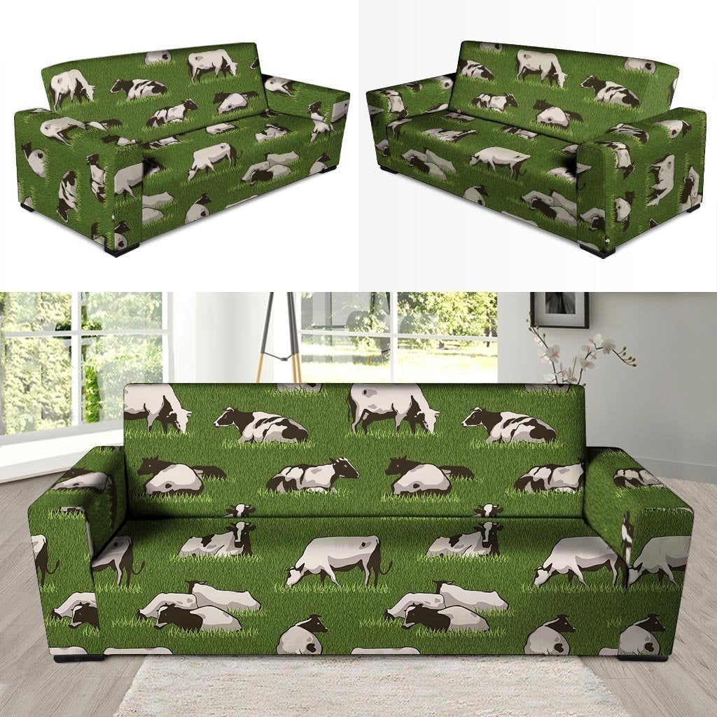 Cow In Grass Print Sofa Cover-grizzshop