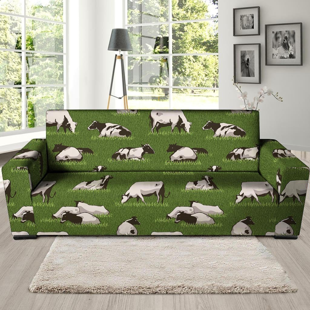 Cow In Grass Print Sofa Cover-grizzshop