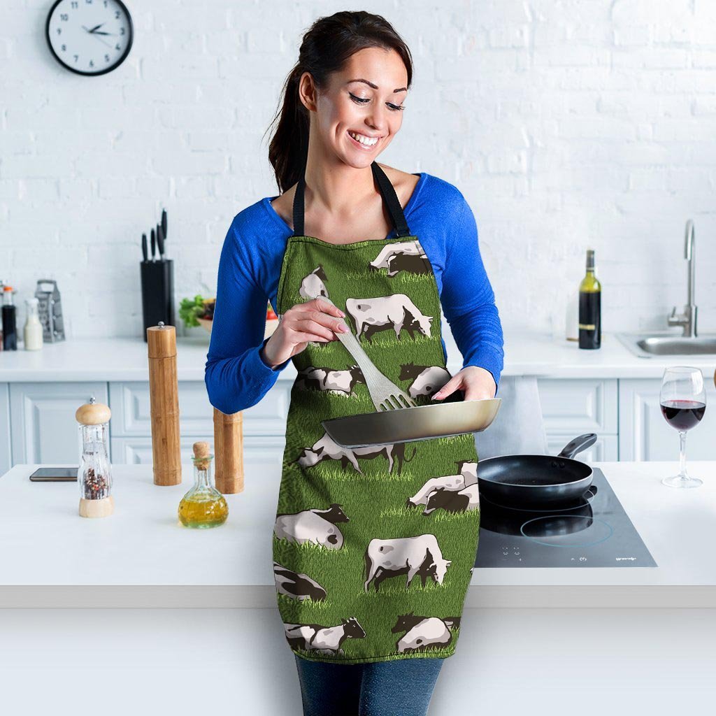 Cow In Grass Print Women's Apron-grizzshop