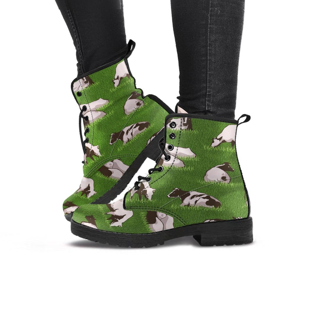 Cow In Grass Print Women's Boots-grizzshop