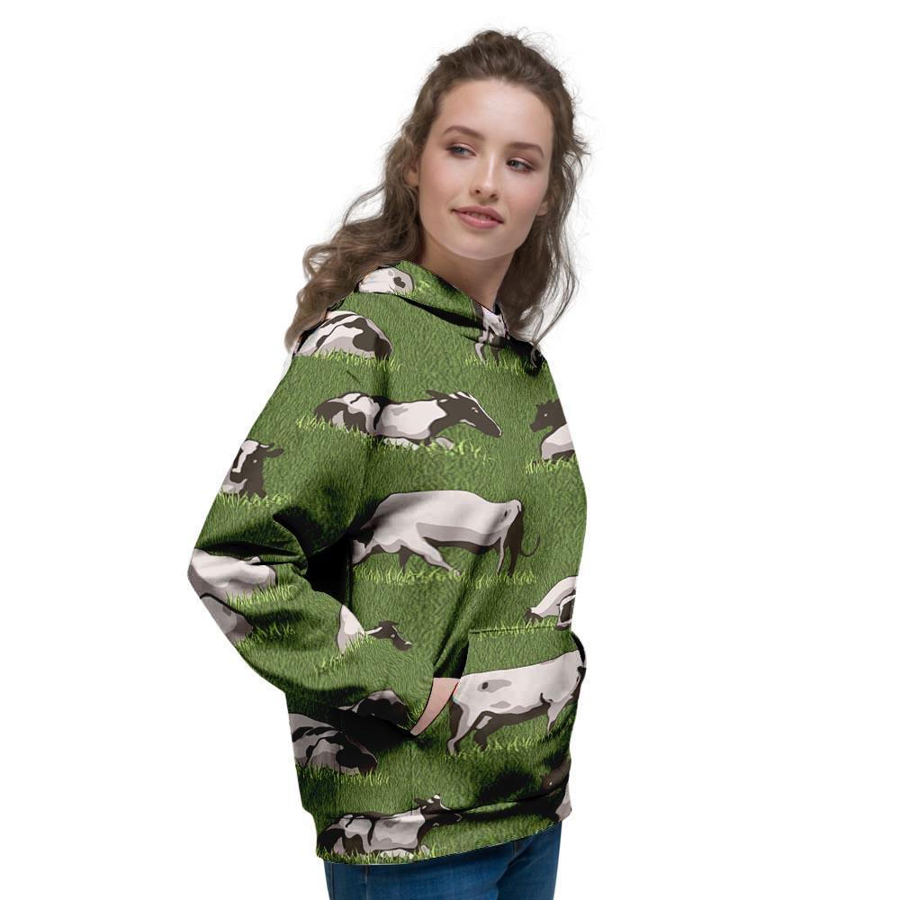 Cow In Grass Print Women's Hoodie-grizzshop