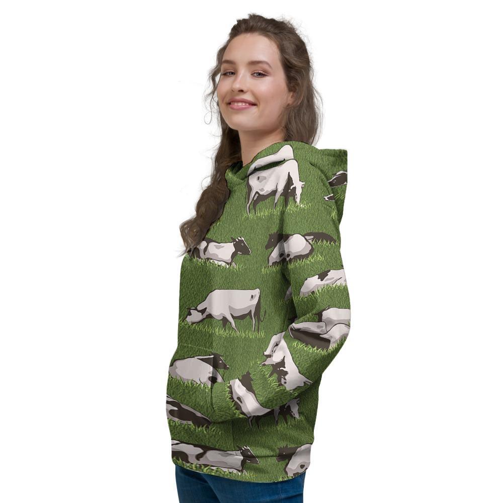 Cow In Grass Print Women's Hoodie-grizzshop