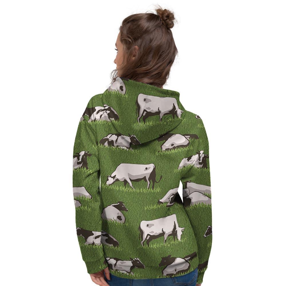 Cow In Grass Print Women's Hoodie-grizzshop