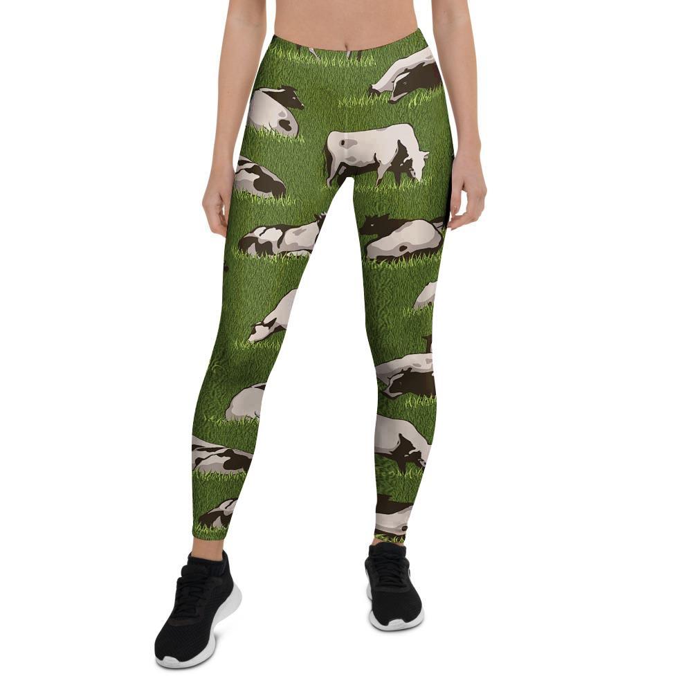 Cow In Grass Print Women's Leggings-grizzshop