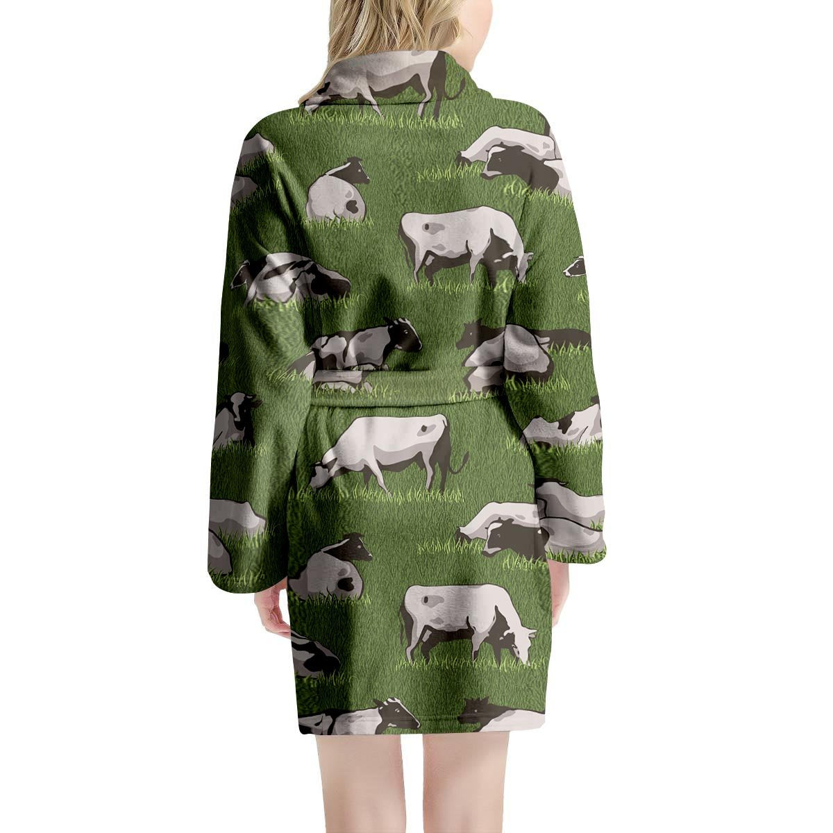 Cow In Grass Print Women's Robe-grizzshop