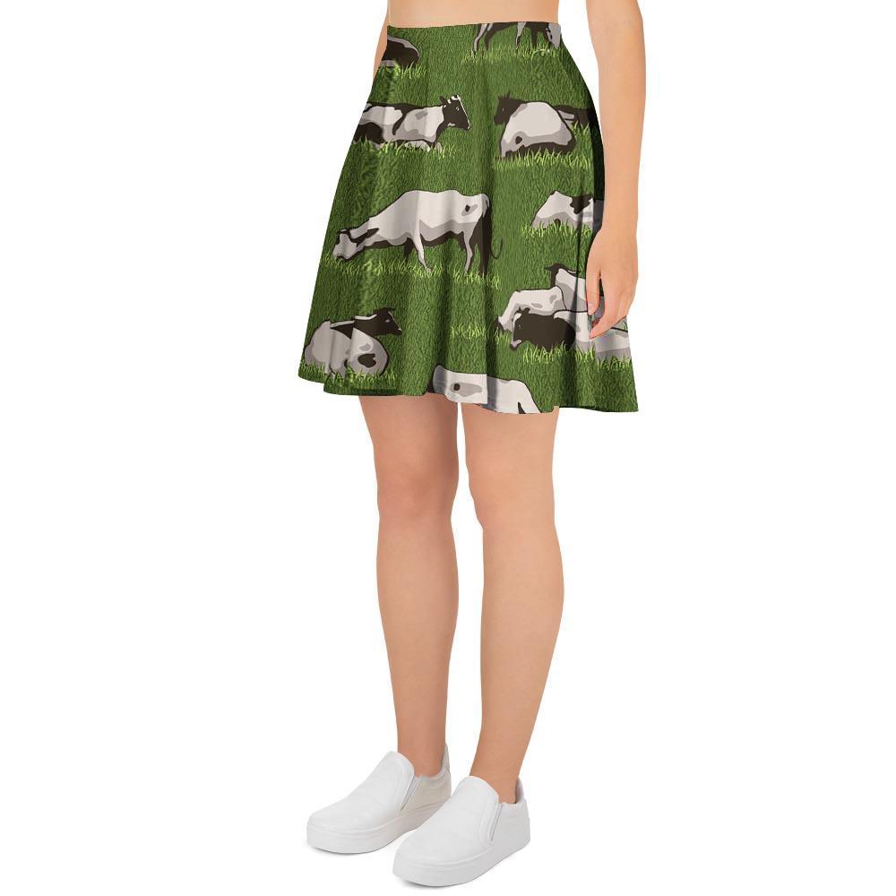 Cow In Grass Print Women's Skirt-grizzshop