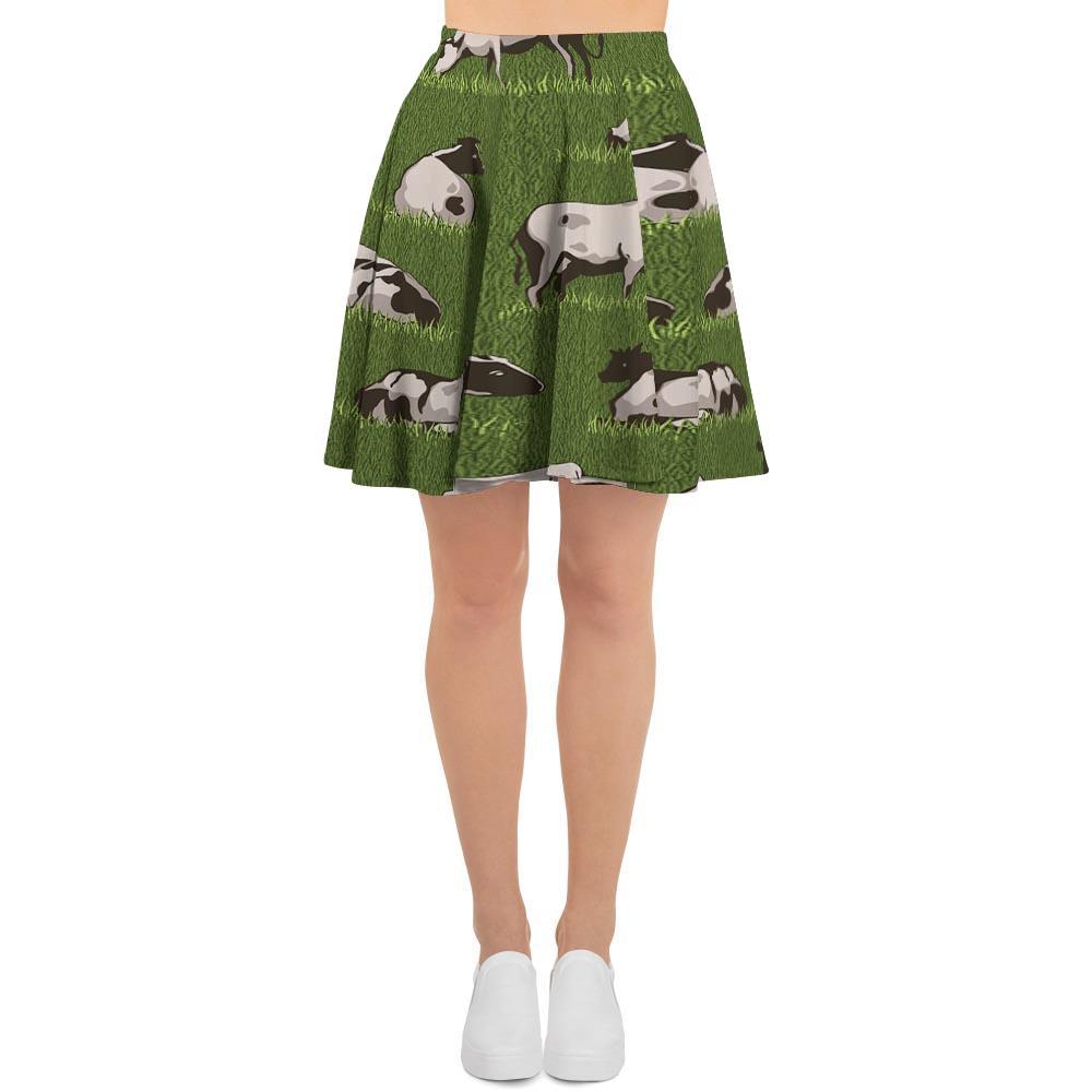 Cow In Grass Print Women's Skirt-grizzshop