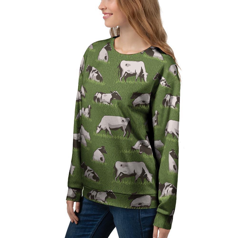 Cow In Grass Print Women's Sweatshirt-grizzshop