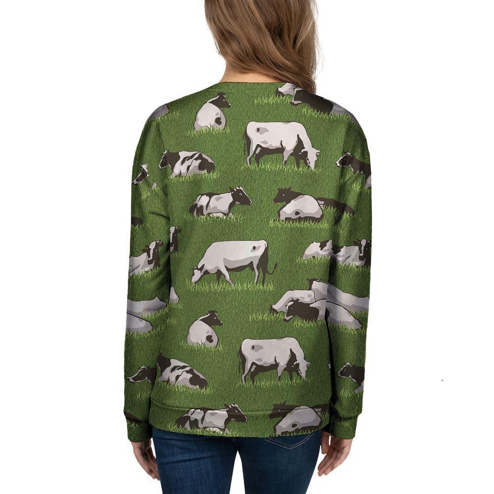 Cow In Grass Print Women's Sweatshirt-grizzshop