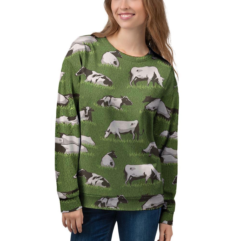 Cow In Grass Print Women's Sweatshirt-grizzshop