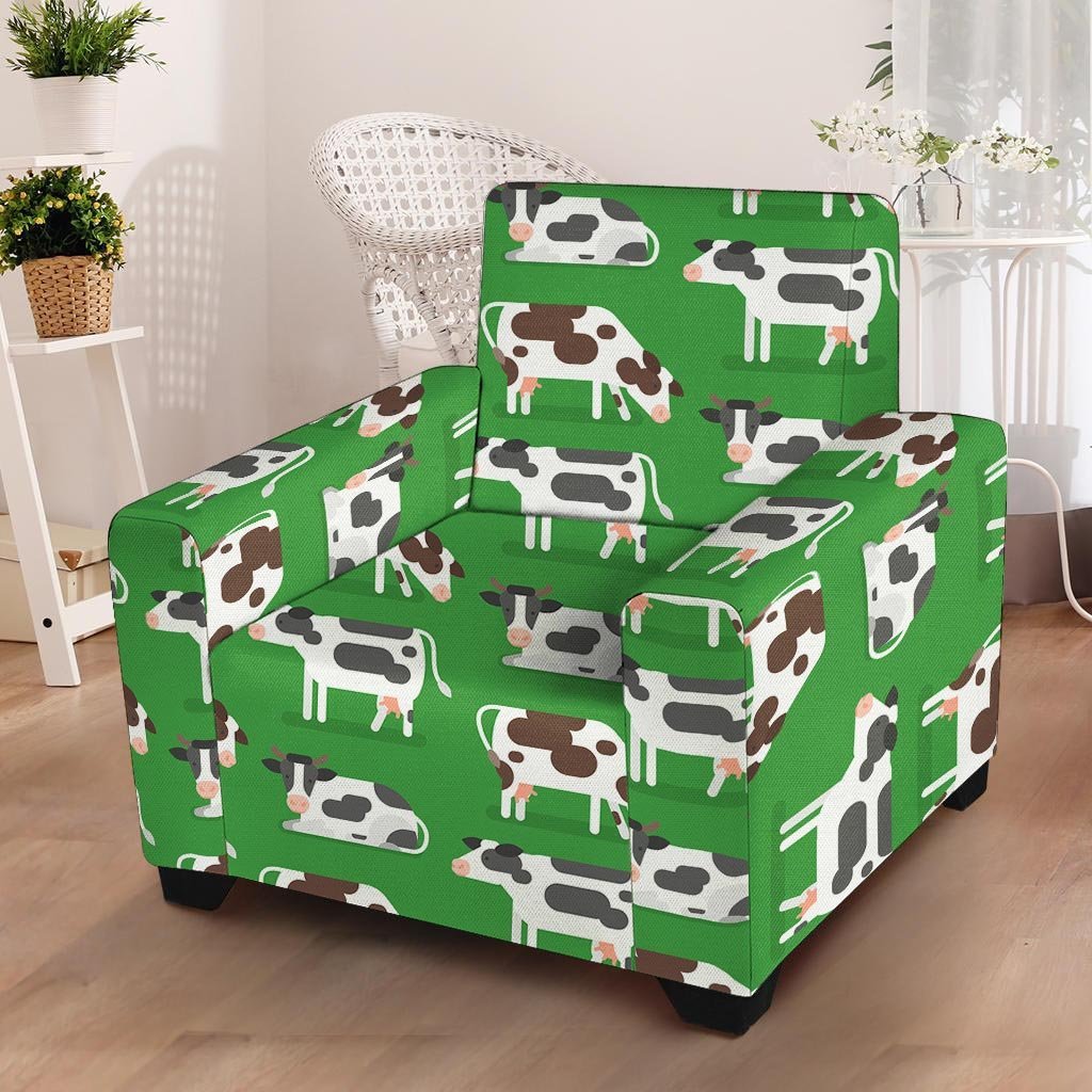 Cow In Green Grass Print Armchair Cover-grizzshop