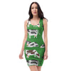 Cow In Green Grass Print Bodycon Dress-grizzshop