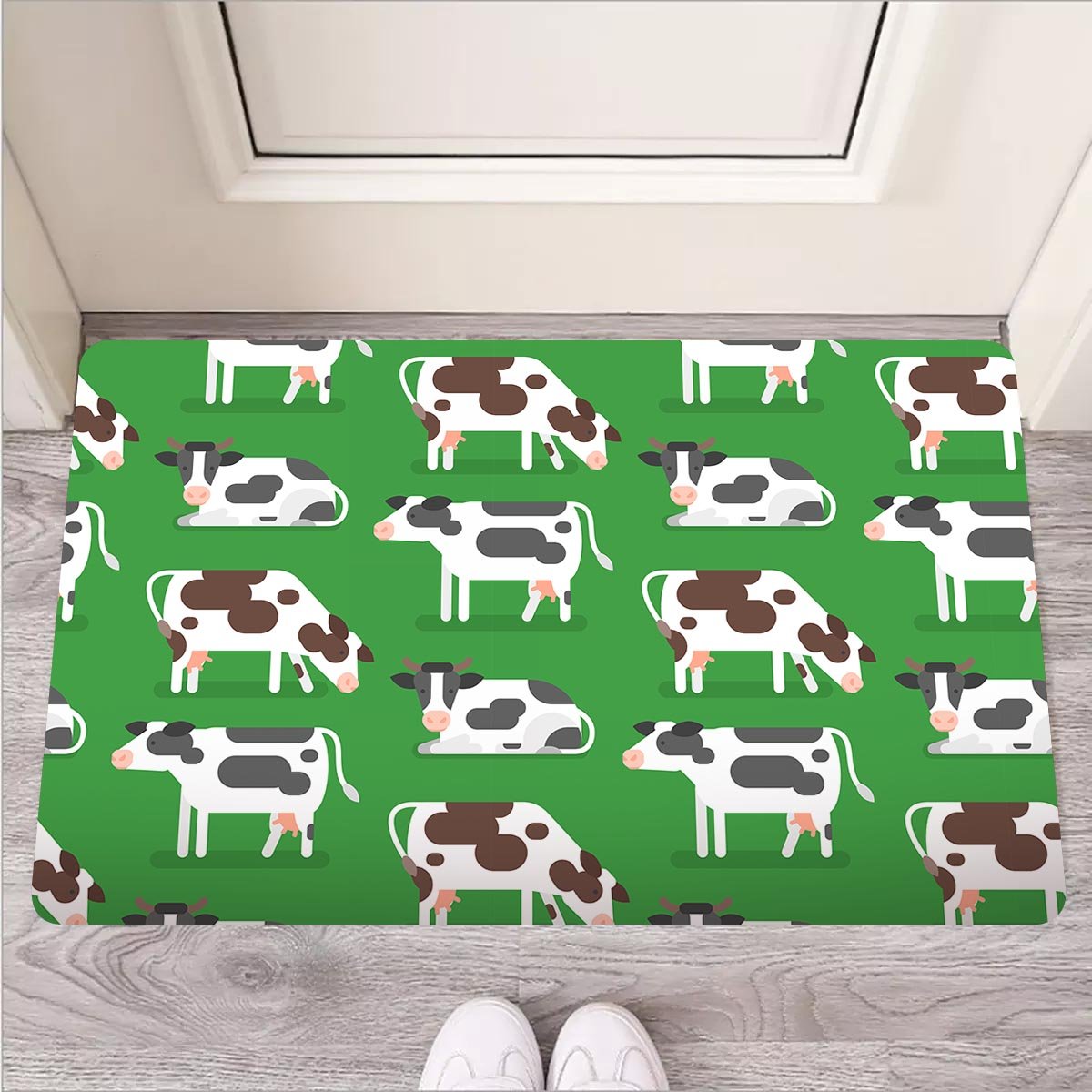 Cow In Green Grass Print Door Mat-grizzshop