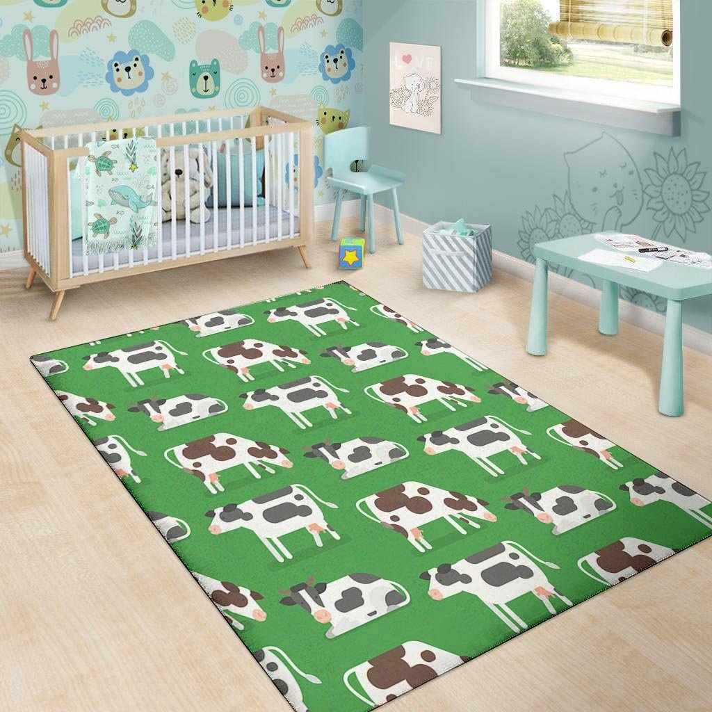 Cow In Green Grass Print Floor Mat-grizzshop