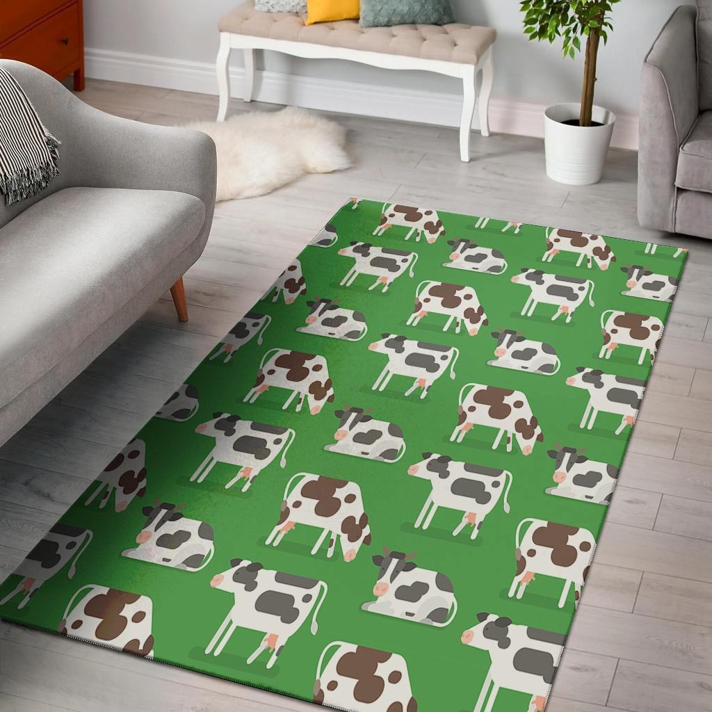 Cow In Green Grass Print Floor Mat-grizzshop