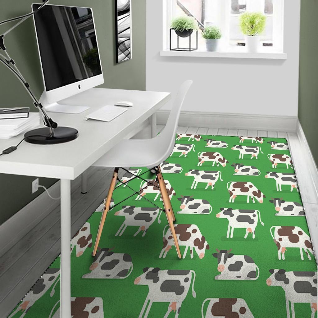 Cow In Green Grass Print Floor Mat-grizzshop