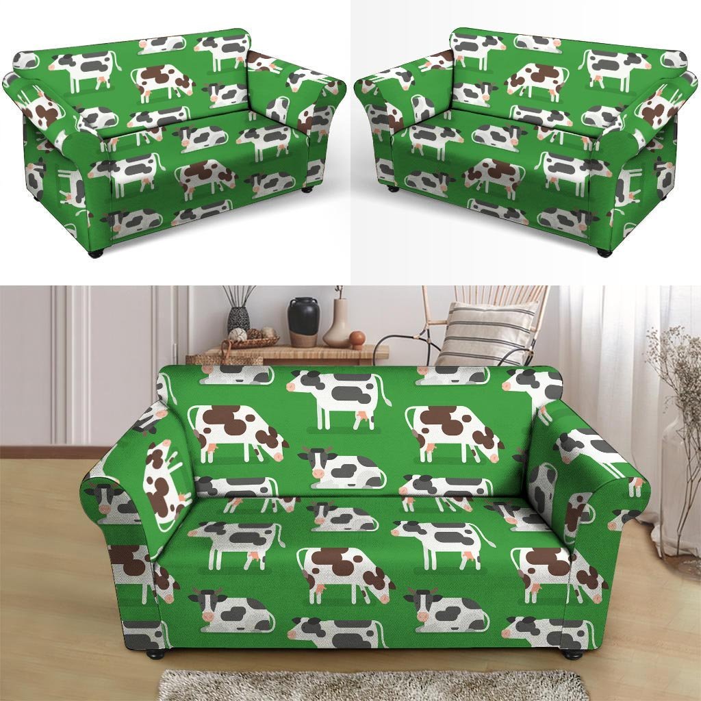 Cow In Green Grass Print Loveseat Cover-grizzshop