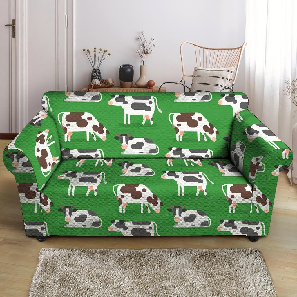 Cow In Green Grass Print Loveseat Cover-grizzshop