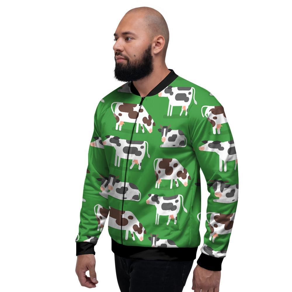 Cow In Green Grass Print Men's Bomber Jacket-grizzshop