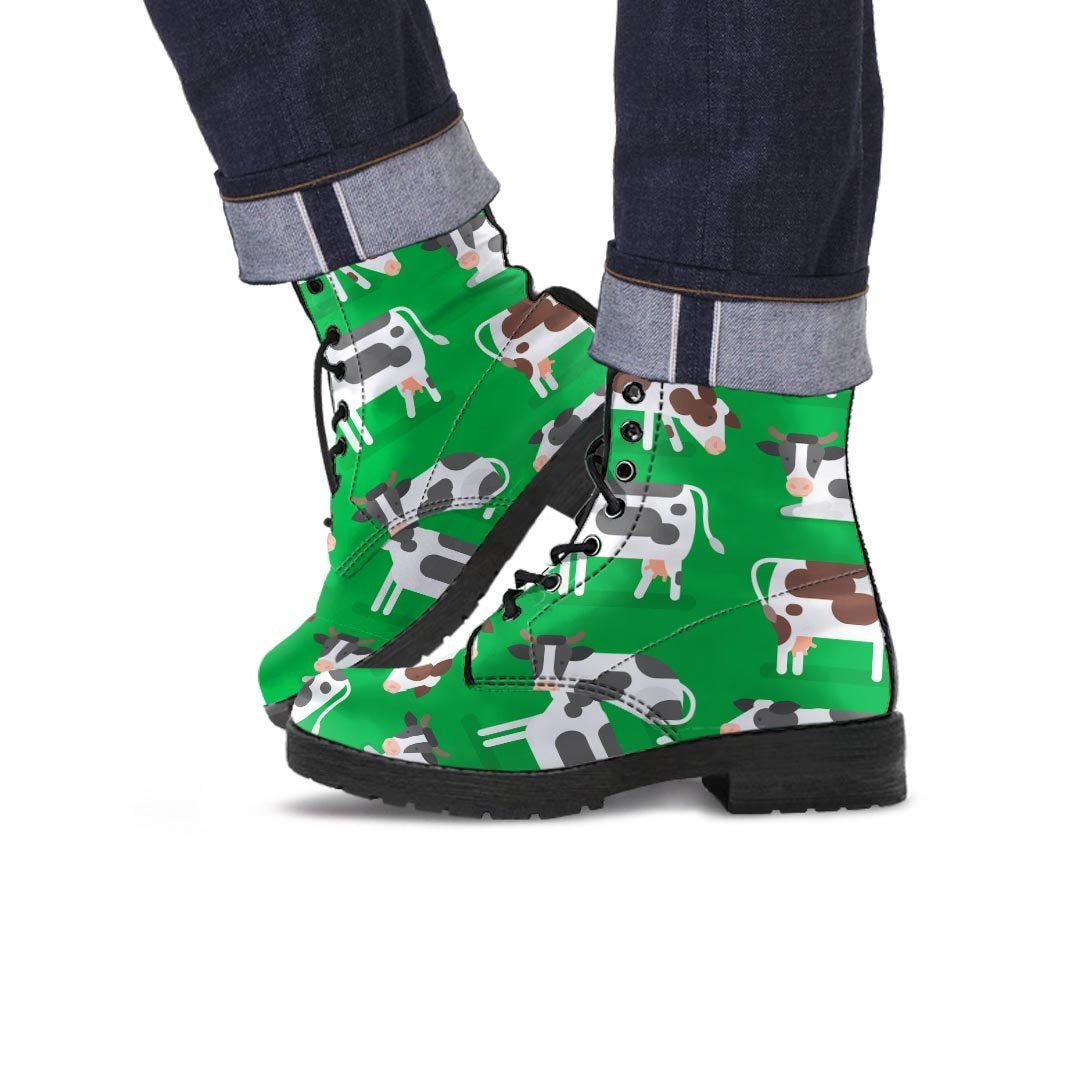 Cow In Green Grass Print Men's Boots-grizzshop