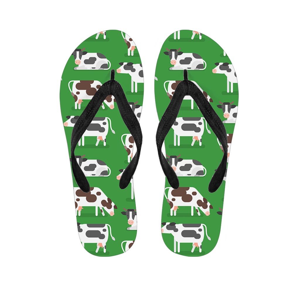 Cow In Green Grass Print Men's Flip Flops-grizzshop