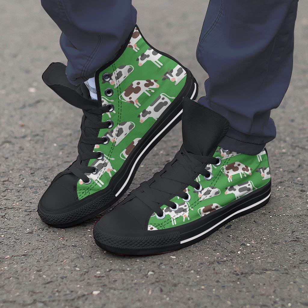 Cow In Green Grass Print Men's High Top Shoes-grizzshop