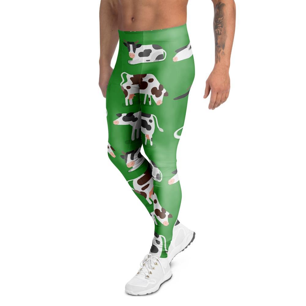 Cow In Green Grass Print Men's Leggings-grizzshop