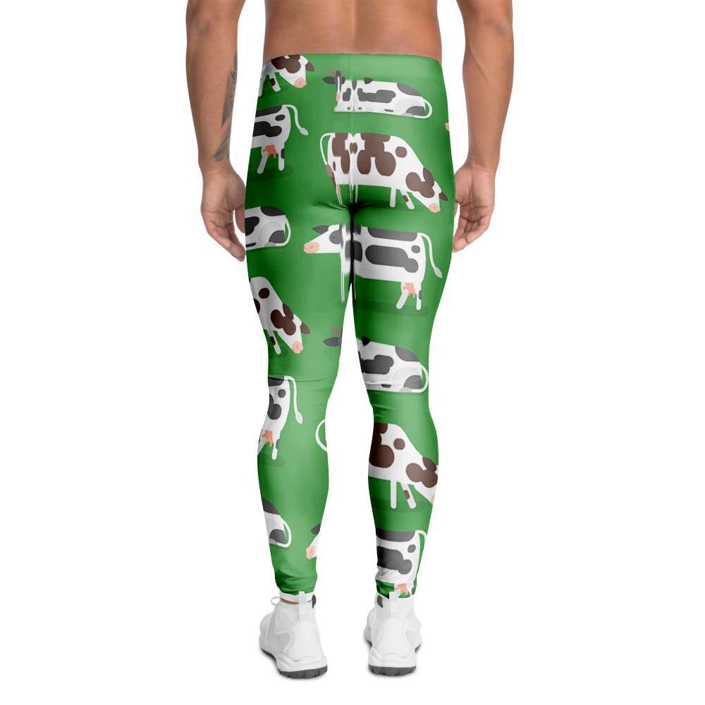 Cow In Green Grass Print Men's Leggings-grizzshop