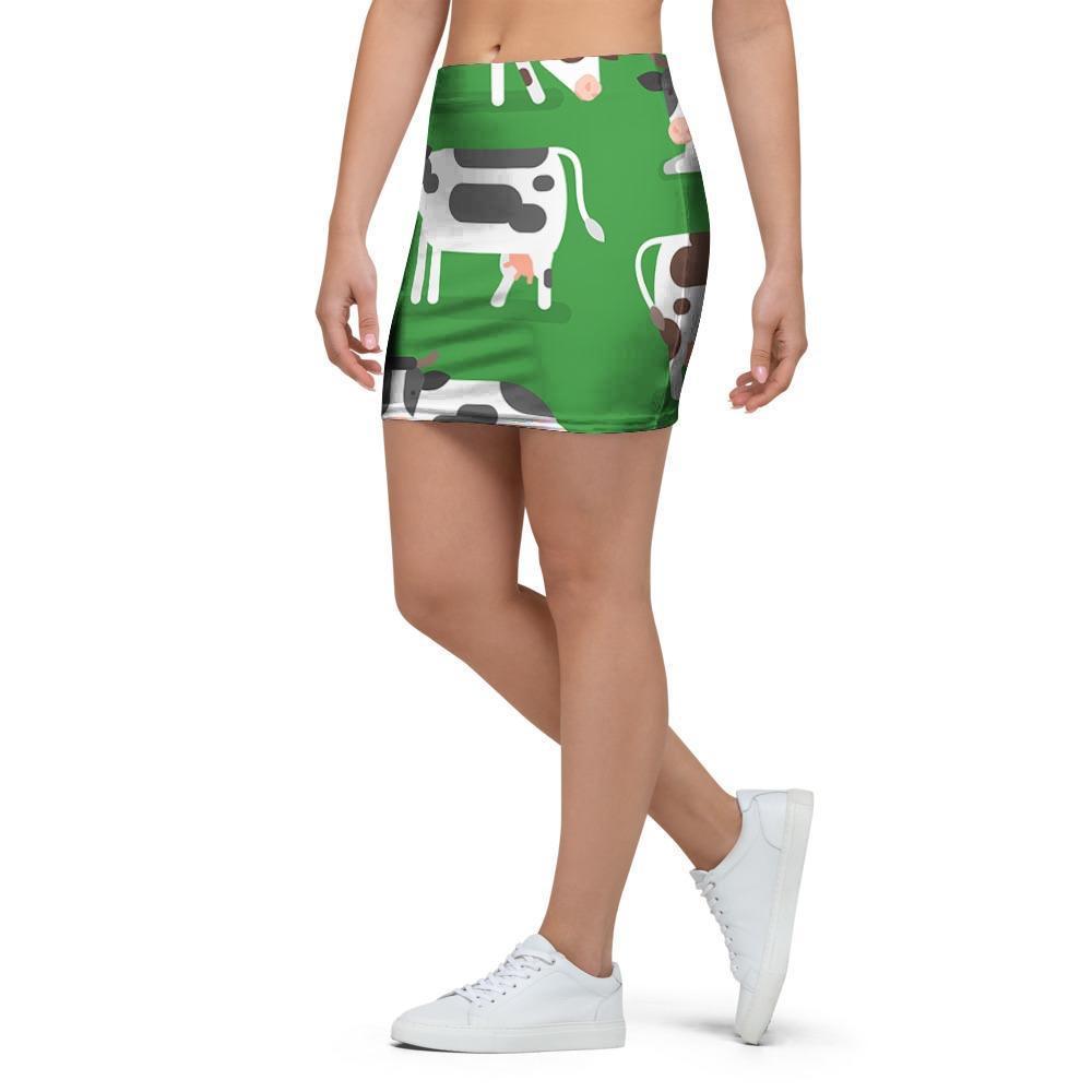 Cow In Green Grass Print Mini Skirt-grizzshop