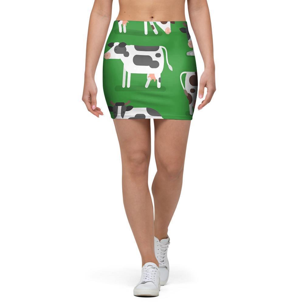 Cow In Green Grass Print Mini Skirt-grizzshop