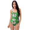 Cow In Green Grass Print One Piece Swimsuite-grizzshop