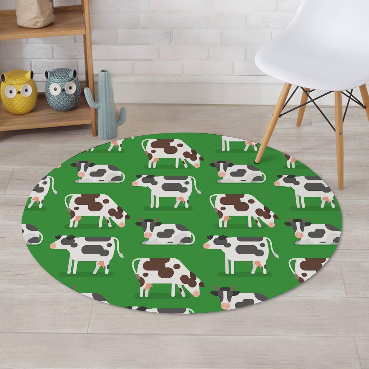 Cow In Green Grass Print Round Rug-grizzshop