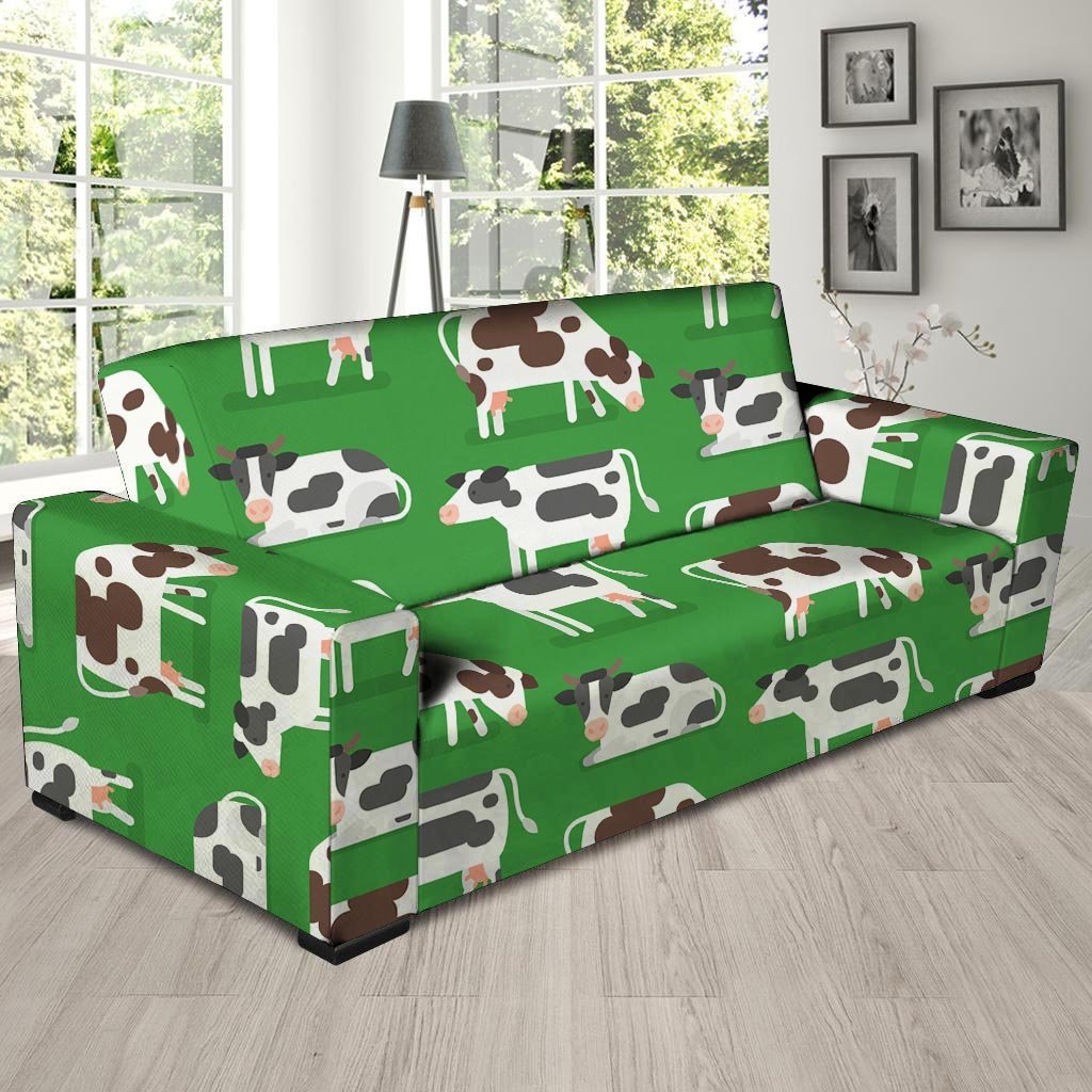 Cow In Green Grass Print Sofa Cover-grizzshop