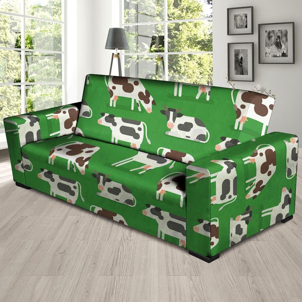 Cow In Green Grass Print Sofa Cover-grizzshop