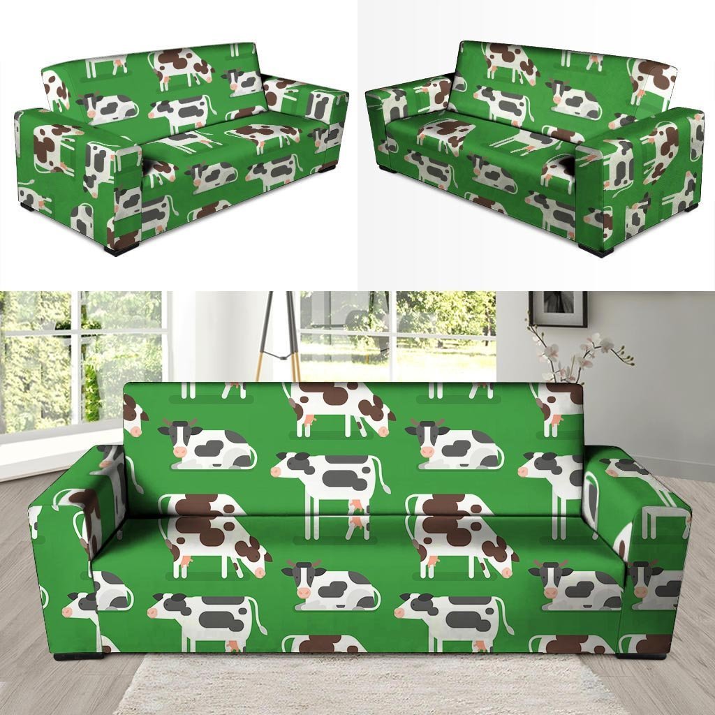 Cow In Green Grass Print Sofa Cover-grizzshop