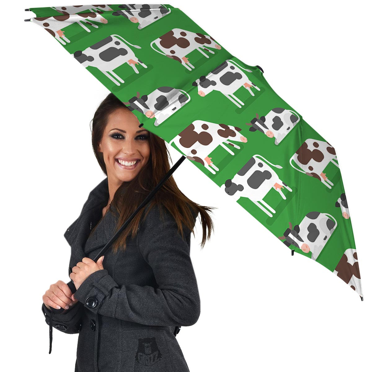 Cow In Green Grass Print Umbrella-grizzshop